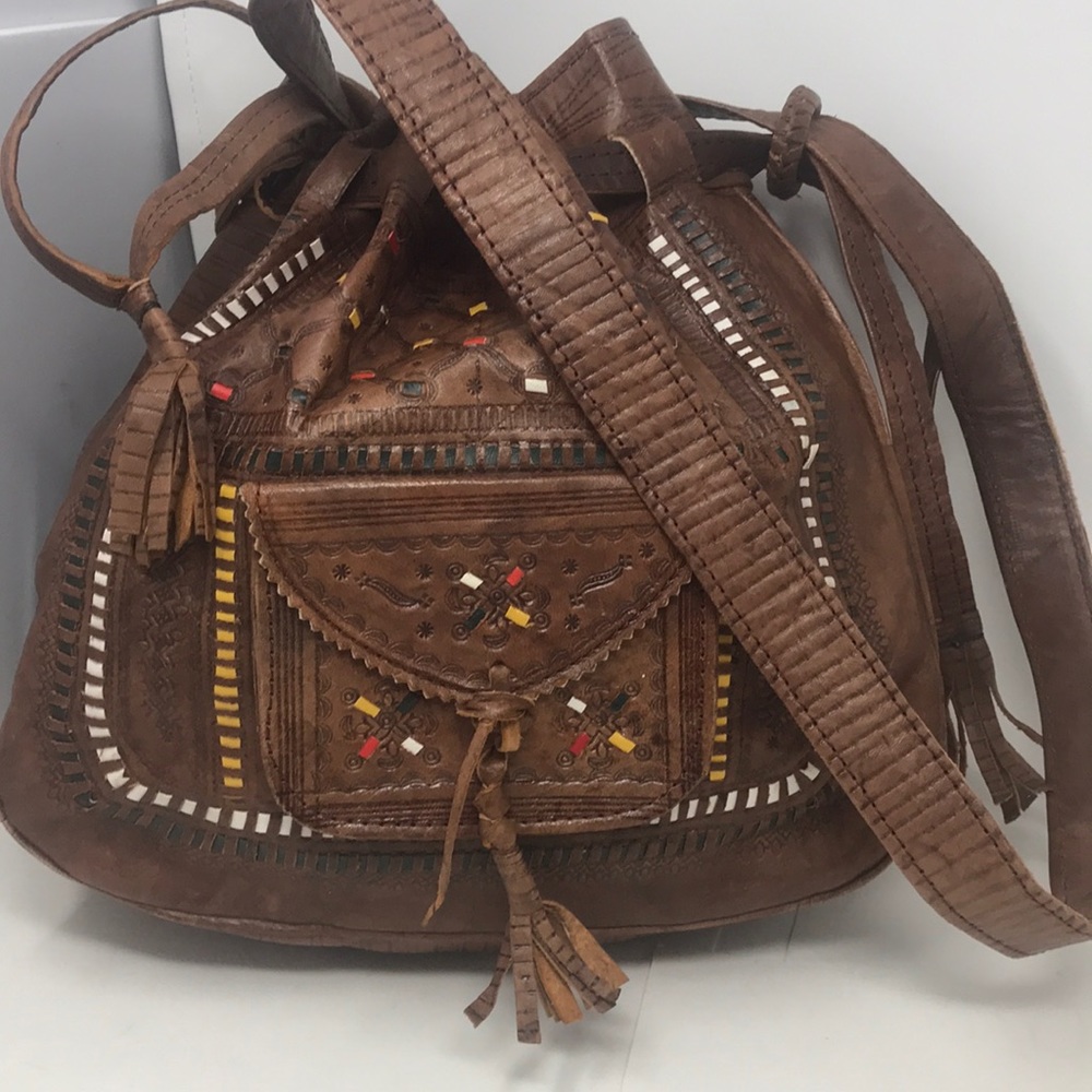 Vintage Tooled Leather Drawstring bag/purse